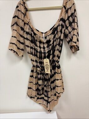 Elan Beige and Black Tie-Dye Bodysuit Romper